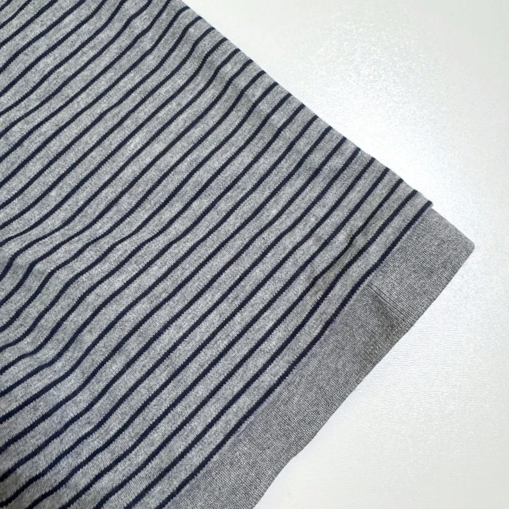 Polo Ralph Lauren Polo Shirt Large Grey Navy Striped Classic Fit Cotton Pony